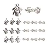Opexicos 100 Stück Garn Charms Garn Anhänger 12 x 28 mm und "Knitting" Pullover Charms Stricken Pullover Anhänger Antik Silber Ton doppelseitig 17 x 18 mm DIY handgemachte Zubehör Handwerk
