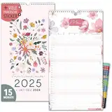 Familienkalender 2025 5 Spalten GARTENLIEBE Familienplaner 2025 und Okt-Dez 2024 Wandkalender 23 x 43cm Planer für Familie 2025 Wandplaner STICKER Recycling Urlaub, Pflanzkalender Blumen Flower Garten