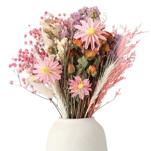 Vyuwast 30 Stück Trockenblumenstrauß Trockenblumen Deko Rosa SetGetrocknete Blumen Natürliche Don't Forget Me Dried Flowers Pflanzen Blumenstrauß Boho Deko für Hochzeit Home Wohnzimmer Vasen Tischdeko