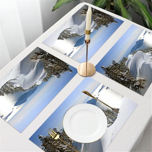 UREJD Tischsets Abwaschbar 4 Set,Vinyl Platzsets Abwaschbar für küche Speisetisch Hotel,Kaffeehaus,Festsaal,Platz-Matten,Winter, Pazifik, Berge, Vancouver, Kolumbien, Berge,30x45cm