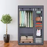 LEADZM Kleiderschrank, Faltschrank Stoffschrank Faltbare Garderobe Canvas mit Reißverschluss, Fächern, für Schlafzimmer, Wohnzimmer (Grau, 110 x 45 x 175 cm)