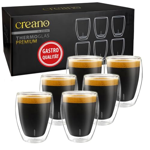 Creano PREMIUM doppelwandige Trinkgläser 250ml - 6er Set - Gastronomie Qualität - 100% Spülmaschinenfest - NEUHEIT 2024