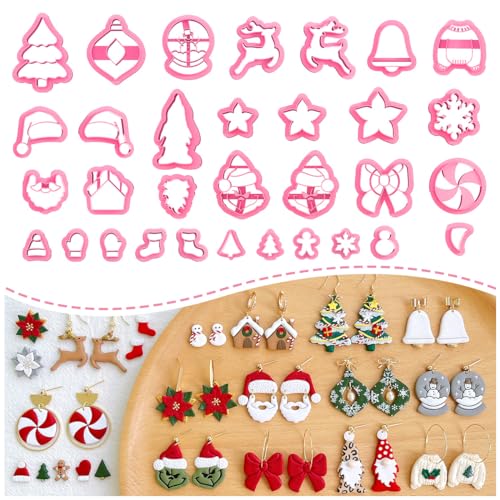 KEOKER Weihnachts-Tonschneider, Weihnachts-Tonschneider für Schmuckherstellung, 32 Tonschneider, Formen, Weihnachten, Schneeflocken-Tonschneider für Ohrringe (alle 2)