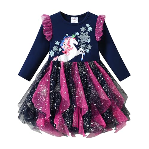 DXTON Mädchen Einhorn Kleider Prinzessin Kleid Party Geburtstag Ferien Baby Kleid BlauLh2211 4T