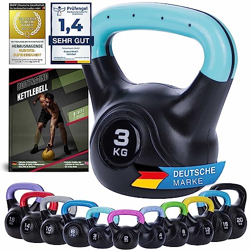 Body & Mind® Kettlebell Kugelhantel 2-20 kg - Workout Gewicht-Hantel für Kraft-Training - Profi Fitness Schwunghantel aus Kunststoff (b - 3 kg)