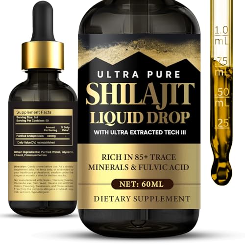 Shilajit Tropfen, Hohe Potenz Shilajit Original Himalaya Bio, Hohe Konzentration, NatüRlich Reich an Mineralien, 60 Ml