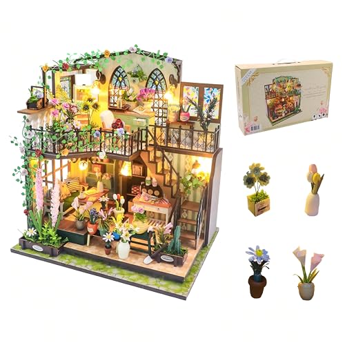 shrike Book Nook Kit, DIY Puppenhaus, Booknook Kit, Miniatur Haus Selber Baue Bausatz mit LED-Beleuchtung, 3D Holz Puzzle Buchstütze Bücherregal einfügen Dekor für Erwachsene(Darcy Garden House)