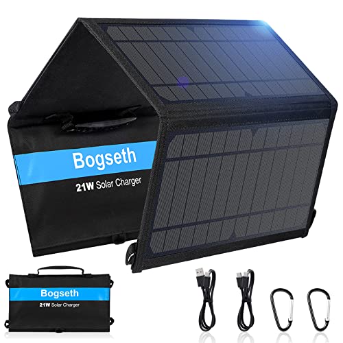 Bogseth 21W Solarpanel Faltbar mit 2 USB Anschluss Wasserdichtes Tragbares Solarladegerät für Handy,IPX4 Solar Panel Outdoor，Camping Solar Charger für iPhone Smartphone Tablets GoPro usw