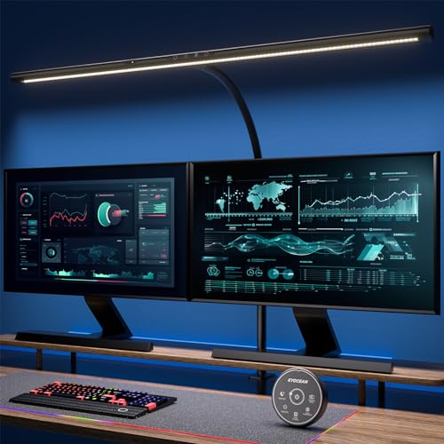 EYOCEAN Schreibtischlampe LED mit Gestensteuerung & Fernbedienung, 24W 80CM Klemmbare Dimmbare Monitor Lampe, Tageslichtlampe für Arbeiter in Büro Leser Architekenden Schneider