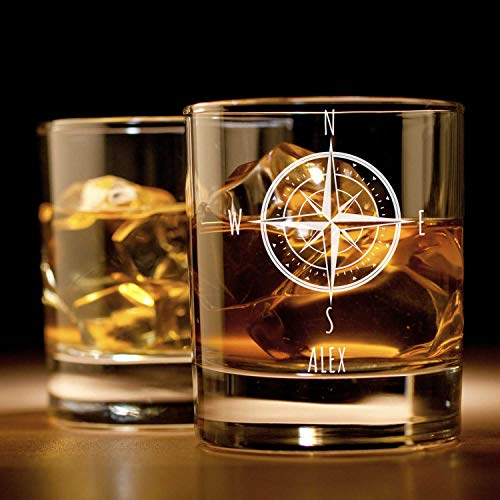 Whiskey Glas mit Gravur (Name & Jahrgang) I originelle Geschenkidee mit Seefahrt Design I Personalisiertes Whiskyglas als Geschenk für Männer & Seefahrer