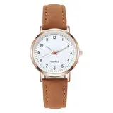 LIWEARE Damenuhr, Damen Analog Quarz Uhr mit PU-Leder Armband, Uhren Damen Einfache Business Klassische Armbanduhr Lässig Quarzuhr Leuchtuhr (Braun)