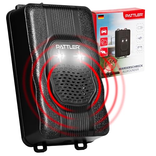 PATTLER® Marderschreck Auto mit Blitzlicht - Marderabwehr mit Flexible Stromversorgung - 12V Autobatterie, AA-Batterie oder USB - Effektiver Marderschutz für Auto, Garten, Dachboden - 1 Stück