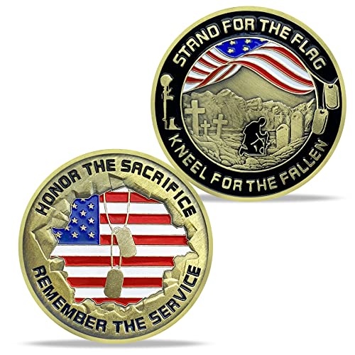 BHealthLife United States Military Veteranen Challenge Coin – Ständer für die Flagge, Knien für die Gefallen