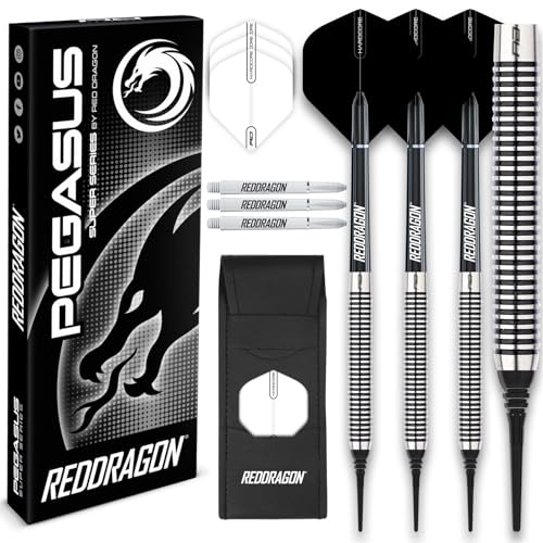 RED DRAGON Pegasus Soft Tip: 20g - Tungsten Darts (Dartpfeile) Set Mit Black Flights und Black Schäfte