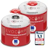 EVOCAMP 2X Propan Butan Gaskartuschen 300g, Schraubventil Eurogewinde 7/16", Ventilkartuschen 539ml mit Sicherheits-Verschlussautomatik, Gaskartuschen einsetzbar für Weber Grills Q100/1200-Serien