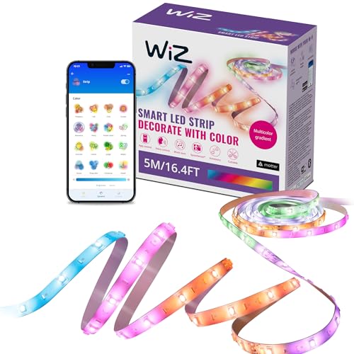 WiZ RGBIC LED Lightstrip - 5 m, 16 Mio. Farben + Weißtöne, dynamische Lichtszenen, verbindet sich mit Ihrem WLAN, Sprach- / App-Steuerung, funktioniert mit Google Home, Alexa und HomeKit