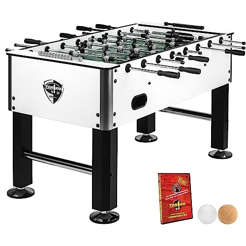 TUNIRO Tischkicker Basic/Pro, vormontiert, BTFV Zertifiziert, 4 Dekorvarianten, schadstoffgeprüft, inkl. DVD + Bälle, Kicker-Tisch Tischfussball