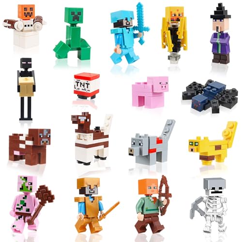 Mine-Craft Tortendeko Kindergeburtstag, 16 Stück Mine-Craft Tortenfiguren Set, Spielzeug Figuren Kuchen Deko, Cupcake und Party Dekoration für Pixel Miner Crafting Tortenfiguren Set (A)