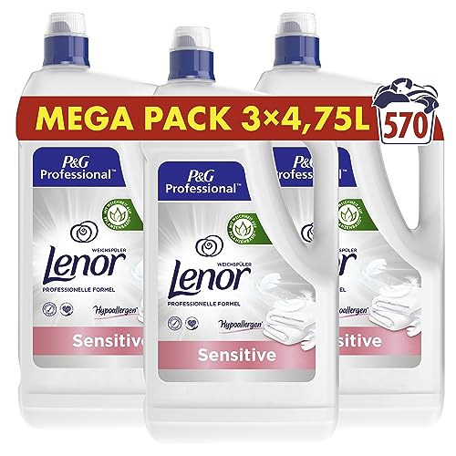 Lenor Professional Weichspüler Sensitiv, 1 X 4.75 L, Frischt Ihre Wäsche auf und macht sie weich. Professionelle Formel für den professionellen Einsatz. Dermatologisch getestet