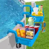 Gemsaya 2 Stück Pool Aufbewahrungskorb, Hängender Pool Seitenkorb mit Getränkehalter, Multifunktionaler Oberirdischer Poolkorb Zubehör für Poolspielzeug und Handtücher Getränke, Blau