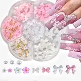 Nail Charms 2 Stück,Nagelanhänger Nagel Deko 3D Nagelkunstdekoration mit Schleife,3D Acryl mit Weißen Halbperlen, Acrylnägel