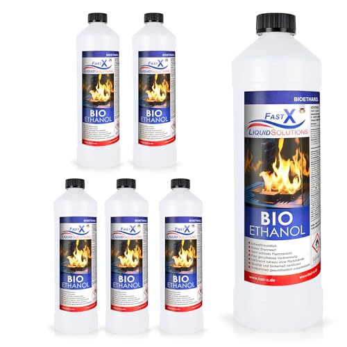 Fast X Bio Ethanol 6x1L - 100% Natürlich, für Ethanolkamine & Alkoholbrenner. Umweltfreundlich & geruchsfrei, sicher für Raum- & Gartenfeuer mit rückstandsloser Verbrennung