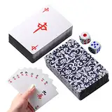 LiTaiJingNice Mahjong Set, 144 Reise verdickte Mahjong Spielkarten für Schlafsaal, Outdoor, Camping, Picknick
