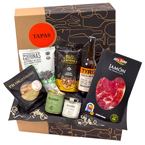 jamon.de Präsentkorb TAPAS I gefüllter Geschenkkorb mit Craft-Bier, Serrano-Schinken & leckeren Spezialitäten aus Spanien I Geburtstags-Geschenk & Dankeschön für Männer & Frauen