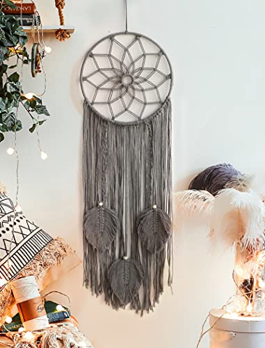 Nice Dream Traumfänger Grau Makramee Boho Dreamcatcher Handgefertigt, Gewebte Wandbehang Handgemachte Traumfänger Quasten Dekoration Wohnkultur Ornament