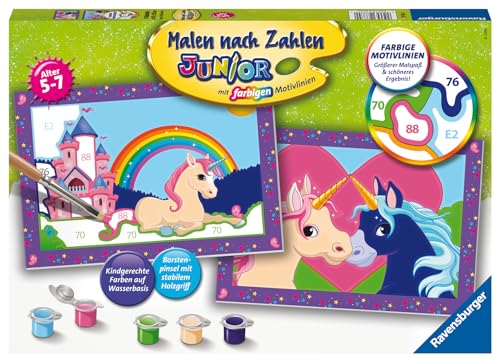 Ravensburger Malen nach Zahlen 27774 - Bunte Einhornwelt - Malen nach Zahlen für Kinder ab 5-7 Jahren