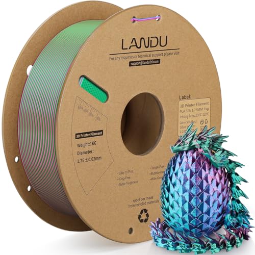 LANDU Silk PLA Filament Tricolor Silk PLA Filament 1,75mm 1kg 3D Drucker Filament 3 Color PLA Filament Silk Hochglänzende Oberfläche Maßgenauigkeit +/-0.02mm,Rot Blau Grün