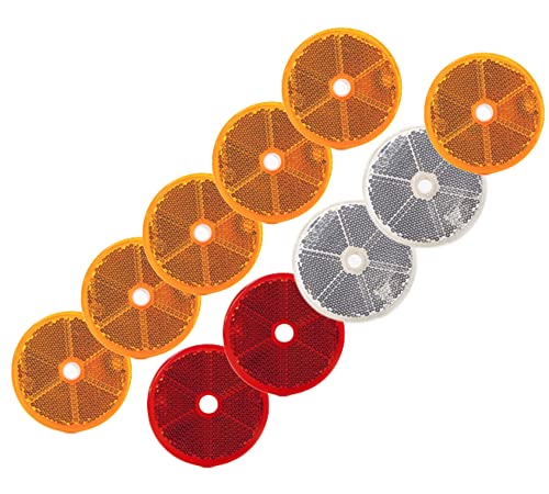DOJA Barcelona | Anhänger Reflektor Rund Mix Universal | Pack 10 | Anhänger Beleuchtung, Dreieck Rückstrahler, Auto Reflektoren, Motorrad Reflektorband, Wohnwagen Katzenaugen Selbstklebend