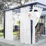 PONY DANCE Outdoor Vorhang Wasserdicht 2er Set H 213 x B 137 cm Outdoor Gardinen Weiss Transparent Pavillon Vorhänge mit Abnehmbaren Schlaufen Outdoorvorhang Terrasse