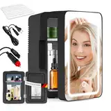 Mini Kühlschrank Fridge 6L - Kühlschränke Klein 12V 230V Läuft Leise mit Spiegel&LED-Beleuchtung - Skincare Kühlschrank für Kosmetik Schönheitspflege-Kosmetik Kühlschrank Ideal für Auto (Schwarz)