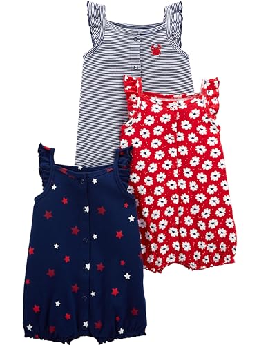 Simple Joys by Carter's Baby Mädchen 3-Pack Snap-up Rompers Strampler, Rot/Weiß/Blau, 12 Monate (3er Pack)