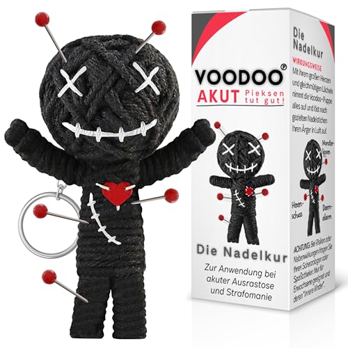 GLÜCKSGUT® Voodoo Puppe mit Nadeln | Geschenkbox & Anleitung | Scherz-Medikament | Büro Geschenk für Kollegen Kollegin Chef | Anti Stress | Abschied | Büro Uni Studium