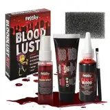 Festicy Kunstblut Halloween Set 2024 I 25ml Kunst Blut, 25ml Kunstblut Spray, 20g Fake Blood Gel, Schwamm & Pinsel I Fake Blut für Halloween Make up I SFX I Kunstblut auswaschbar, Blutplasma