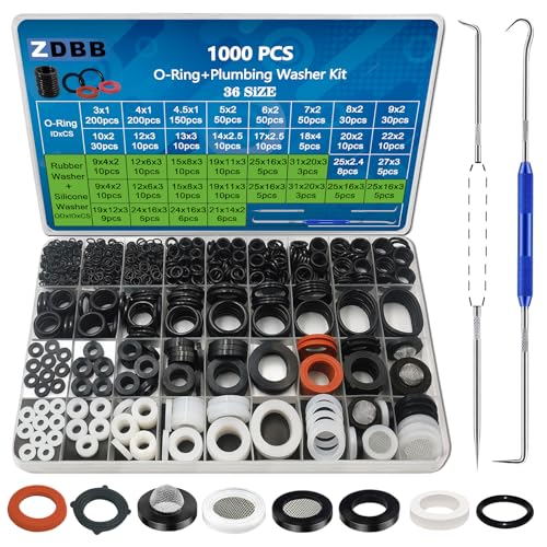 ZDBB 1000 Pcs 18 Größe O Ring Kit + 18 Größe Gummi Unterlegscheiben Sortiment Kit für Sanitär Wasserhahn Wasserleitung Gartenschlauch Unterlegscheiben Duschköpfe Waschmaschine Dichtung Reparatur