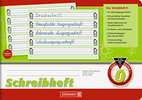 Brunnen Schreiblernheft Lineatur 0 DIN A5 quer ab 1. Klasse 16 Blatt Heft Schulheft Schule Schreibheft