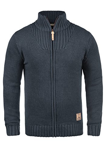 Solid SDPoul Herren Strickjacke Cardigan Grobstrick Pullover mit Stehkragen Baumwollmischung Regular fit, Größe:L, Farbe:Insignia Blue Melange (8991)