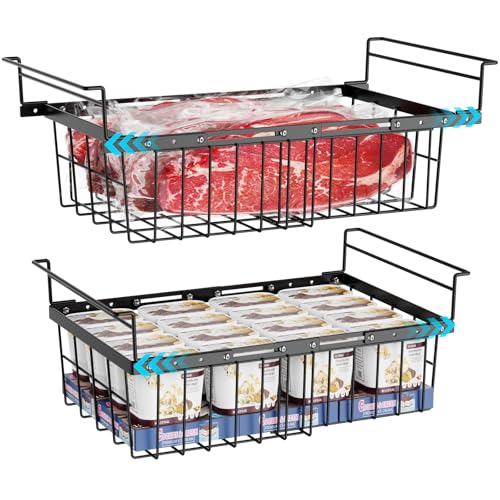 iSPECLE Gefrierkörbe für Gefriertruhe - für 283 bis 566L Gefriertruhe 2er Hängender Gefriertruhe Organizer mit Griffen Gefrierkorb Schafft Mehr Platz, Einfach zum Sortieren und Essen bekommen, Schwarz