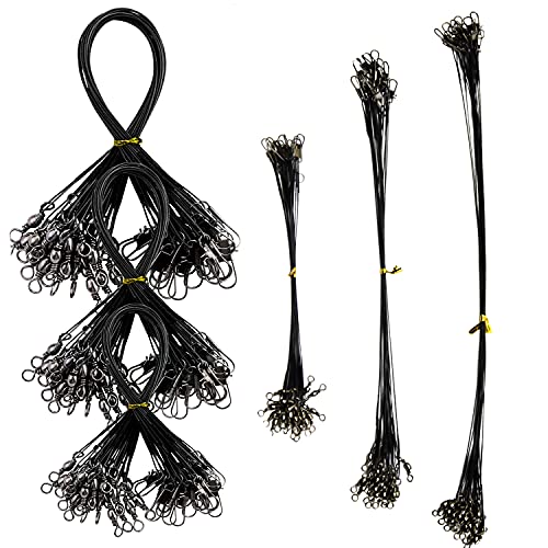 GIAK Stahlvorfächer Edelstahl Vorfacher mIt Karabinerhaken und Edelstahlwirbel 72 Pcs 15/20/25 cm Jeder 24Pcs Für Raubfische, Hidden Hauptschnur