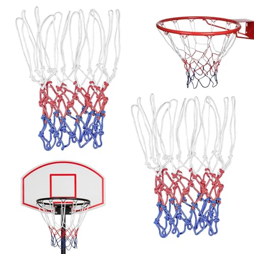 2 Stück Profi Basketballnetz,Basketball Netz,Basketball Netz Wetterfest,Basketballnetz Outdoor,Polyester 3 Farbig Basketball-Netz,Basketballnetz 12 Schlaufen,Fur Standard Größe Basketballkorb