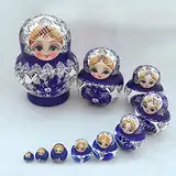 BSOMAM 10-lagige russische Nesting-Puppen mit großem Bauch, Blau und Weiß, Porzellan, Nistpuppen, Handarbeit, Satin-Holz, russische Puppen, Wunschpuppe für Gegenstände