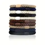 Kknekki Hair Ties, 10 Stück modische, schlichte geflochtene Haarbänder für Damen, weiche, elastische, nicht beschädigende Pferdeschwanzhalter (Dunkle)