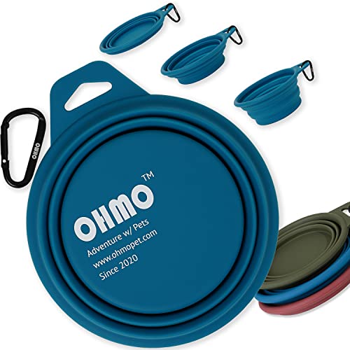 OHMO Hundenapf Faltbar 800ml für mittelgroße bis große Haustiere, Reisenapf Hund Tragbarer Trinknapf, Wassernapf für Hunde Unterwegs, Extra Dicker (Pfauenblau)