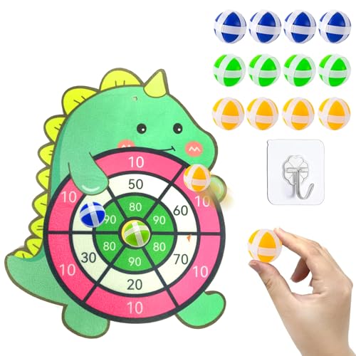 Dartscheibe Kinder Set, 37cm/14.5inch Soft Tip Darts Board mit 12 Pcs Sticky Balls Folodable Wurfspiel Kinder Dinosaurier für Kinder 3 Jahre und Oben