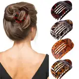 Flache Haarspangen für Damen, französisches Design, Haarklammern für dünnes, dickes Haar, starker Halt, rutschfest, flache runde Haarspangen, Leopardenmuster, 4 Stück