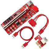 MZHOU PCI-E 1X bis 16X Riser Card, 10 Kondensatoren mit USB 3.0 Verlängerungskabel für Bitcoin Litecoin Ethereum Mining PCI-E Riser, 6-Pin SATA Stromkabel - GPU Extender Riser Card - V013-PRO,1 Pack