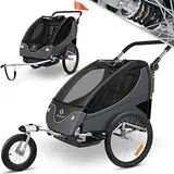 KESSER® Kinderanhänger Fahrradanhänger 360° Drehbar mit Federung 2in1 Joggerfunktion Kinderfahrradanhänger + 5-Punkt Gurt Jogger Fahrrad Anhänger für 1 bis 2 Kinder max. 40kg Schwarz/Anthrazit